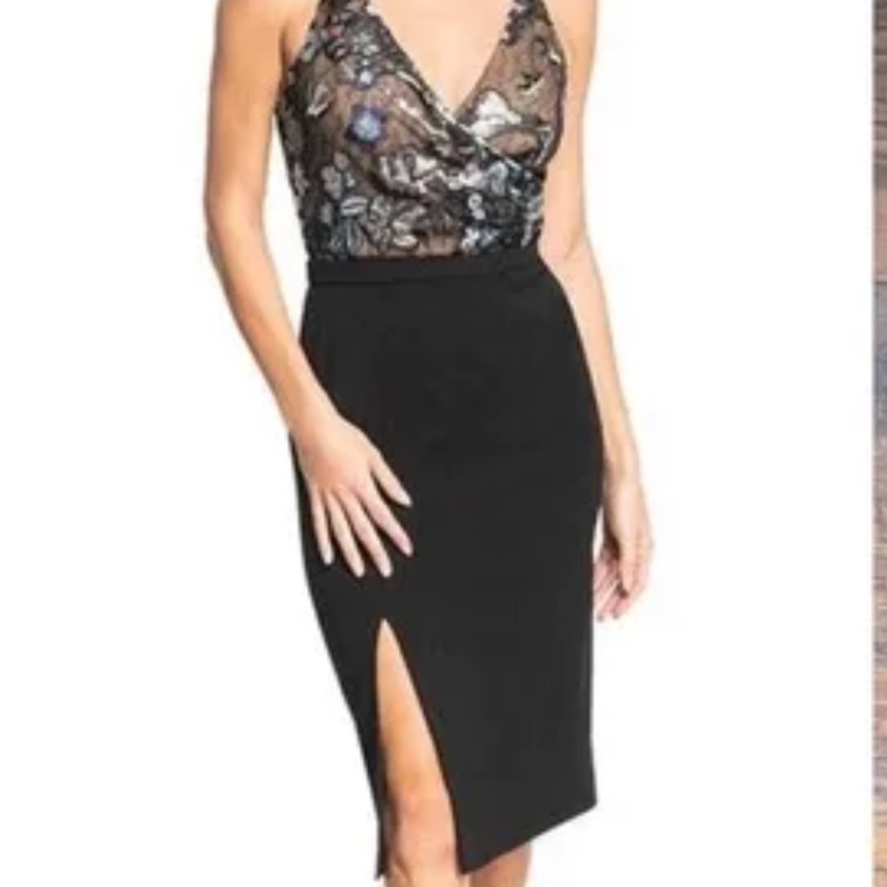 Dress the Population Giuliani Sequin Bodice Crepe Sheath Midi Dress. Size S